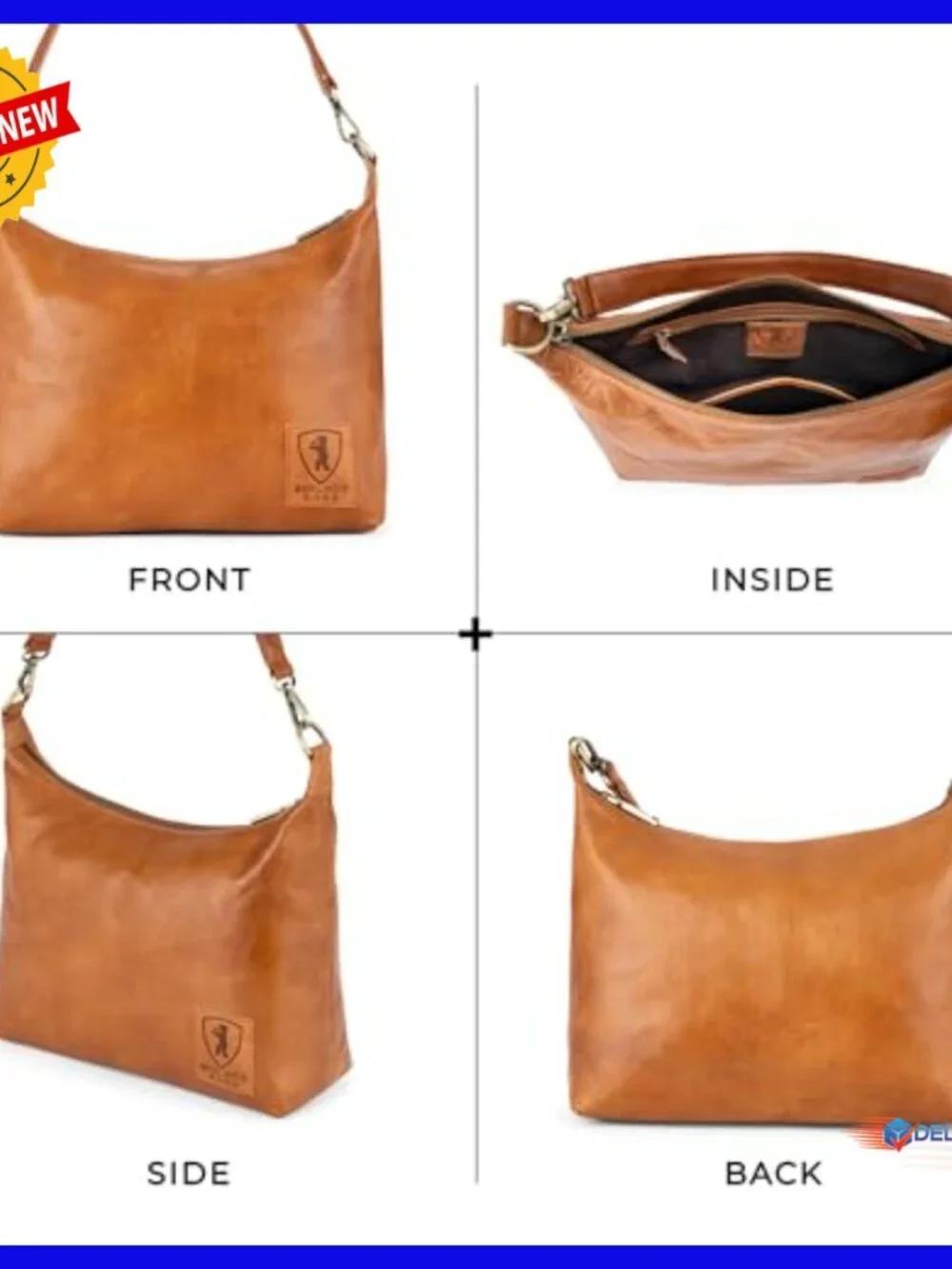 Genuine Leather Hobo Shoulder Bag with Detachable Strap, Top Handle